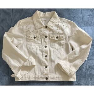 Untamed Petals Pearl Posy White Denim‎ Jacket Size MEDIUM Mrs.